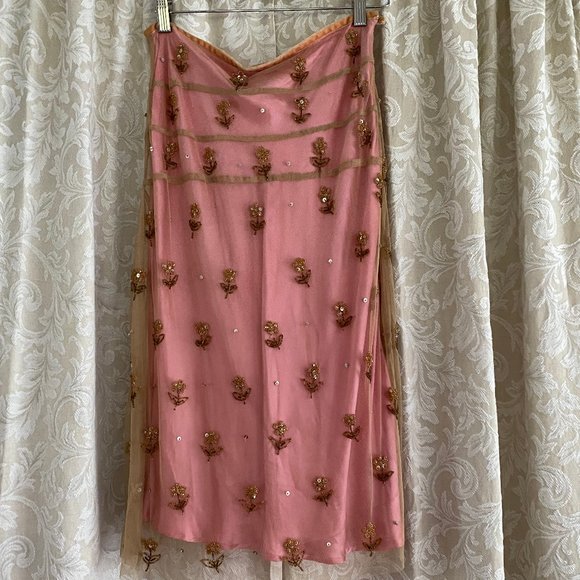 Tracy Reese Dresses & Skirts - Tracy Reese Salmon Pink Silk Bias w/Nylon Beaded Knee Length Skirt Sz 2 BNWT